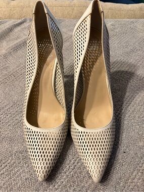 Vince Camuto Perforated Pointed Toe Pumps - Cream